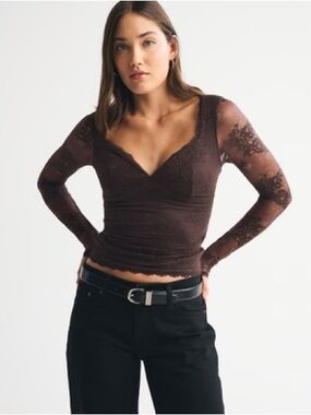 A&F Zoe Bra-Free Long-Sleeve Lace Top